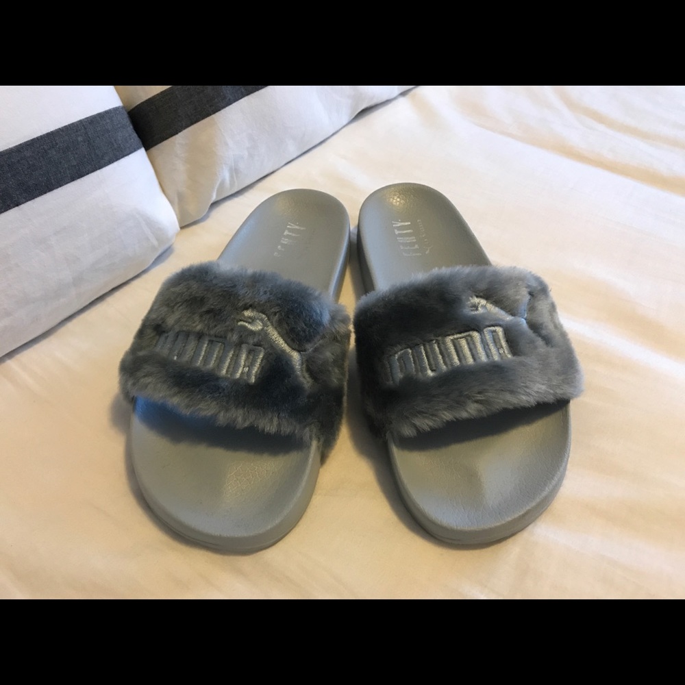Gray FENTY Puma Fur women’s slide sandals